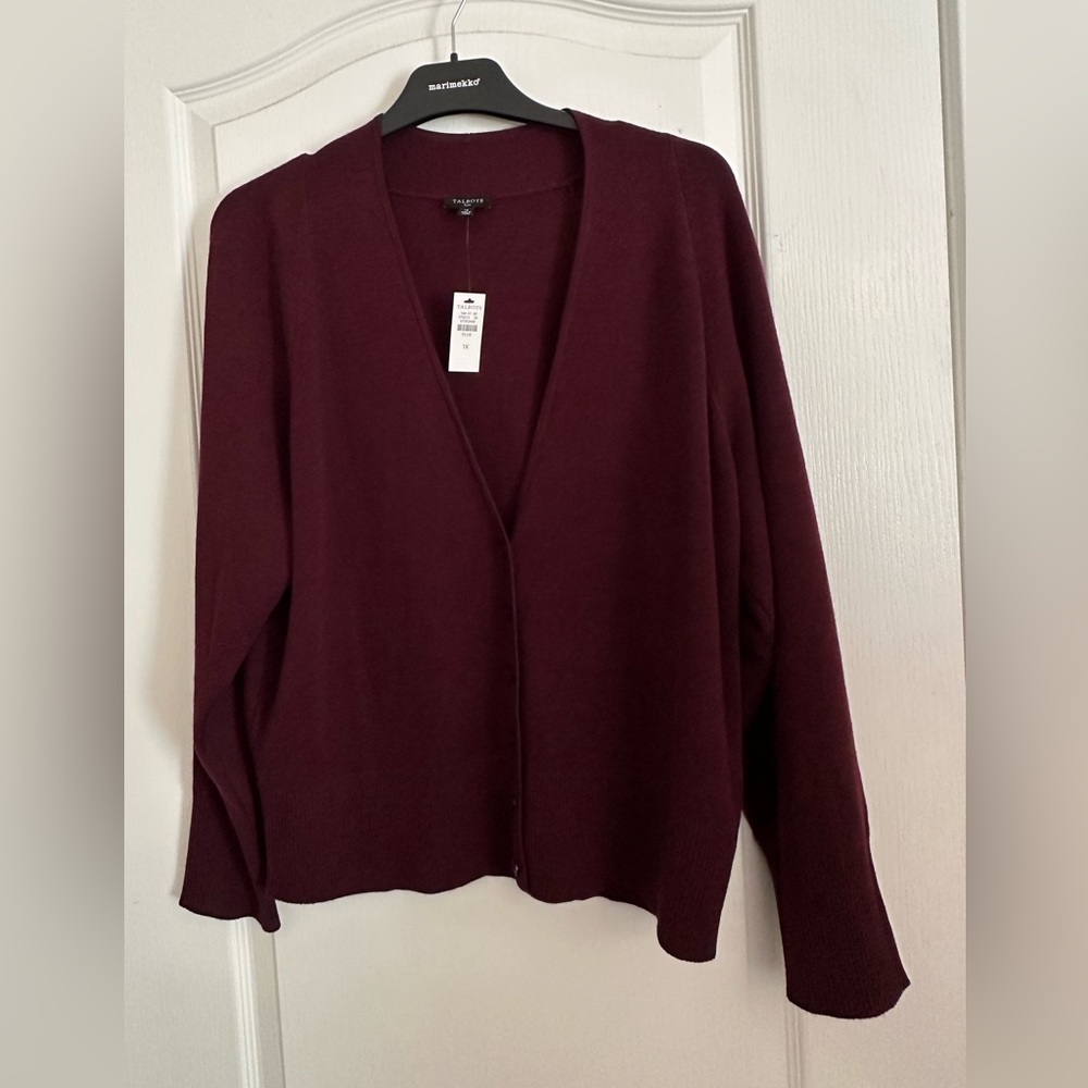 Talbots Wool Blend V-Neck Cardigan In Deep Burgundy Size 1X New With Tags - Picture 6 of 10